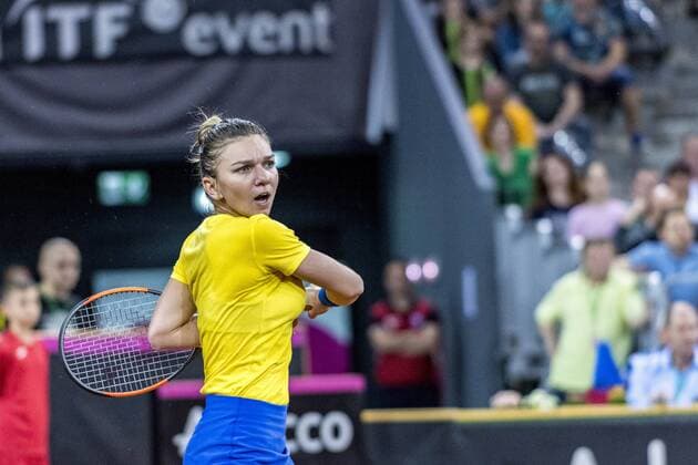 April 22, 2018: Simona Halep (ROU) during the FED Cup by BNP 2018 game between Romania and Switzerland at Sala Polivalenta, Cluj-Napoca, Romania ROU. Copyright: Cronos Catalin Soare  Copyright: xCronos CatalinxSoarex crfcs22042018121899