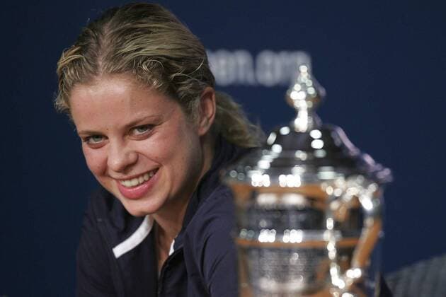 Tennis, US Open Damen Finale 2005, Kim Clijsters - Mary Pierce BRU184 - - NEW YORK, UNITED STATES: Kim Clijsters of Belgium talks to the press after winning the women s final at the 2005 US Open Tennis Tournament at the US Tennis Center in Flushing Meadows, New York Saturday 10 September 2005. Clijsters defeated Mary Pierce 6-3, 6-1. PHILIPPExBUISSIN  x3368800x