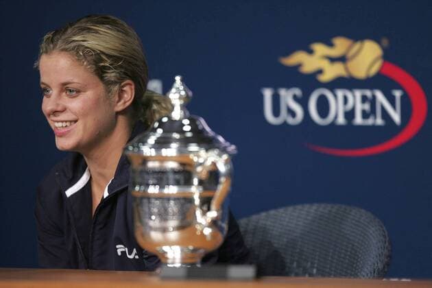 Tennis, US Open Damen Finale 2005, Kim Clijsters - Mary Pierce BRU181 - - NEW YORK, UNITED STATES: Kim Clijsters of Belgium talks to the press after winning the women s final at the 2005 US Open Tennis Tournament at the US Tennis Center in Flushing Meadows, New York Saturday 10 September 2005. Clijsters defeated Mary Pierce 6-3, 6-1. PHILIPPExBUISSIN  x3368804x