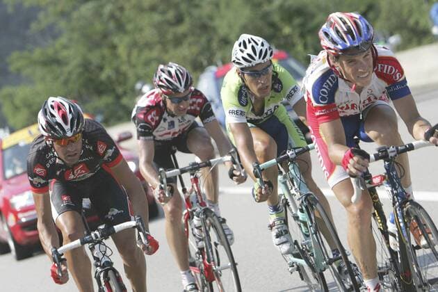 20060715 - MONTELIMAR, FRANCE: (L-R) Oscar Pereiro Sio Jens Voigt, Manuel Quinziato, Sylvain Chavanel during the thirteenth stage of the Tour de France 2006 in Montelimar, France, Saturday 15 July 2006. The thirteenth stage leads the riders over 230 kilometers from Beziers to Montelimar. PHILIPPExBUISSIN  x4621210x