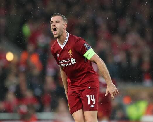 Jordan Henderson of Liverpool urges on his fellow players and fans during the Champions League Semi Final 1st Leg match at Anfield Stadium, Liverpool. Picture date: 24th April 2018. Picture credit should read: Simon Bellis Sportimage EDITORIAL USE ONLY. No use with unauthorised audio, video, data, fixture lists, club league logos or live services. Online in-match use limited to 120 images, no video emulation. No use in betting, games or single club league player publications.