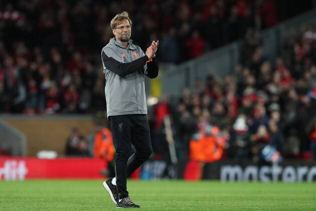 Football - 2017 2018 UEFA Champions League - Semi-Final, First Leg: Liverpool vs. A.S. Roma Liverpool Manager Jurgen Klopp applauds supporters at the end of the match, at Anfield. COLORSPORT PAUL GREENWOOD 