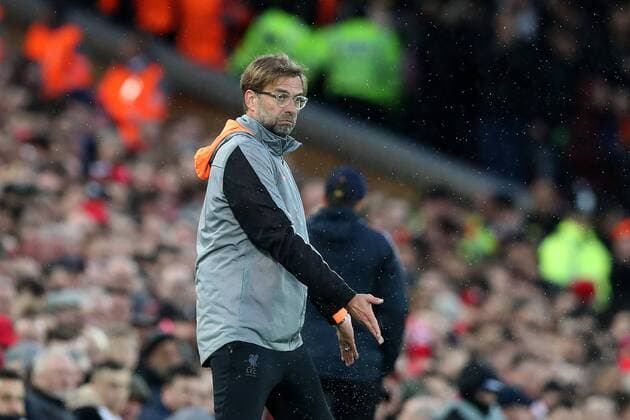 Football - 2017 2018 UEFA Champions League - Semi-Final, First Leg: Liverpool vs. A.S. Roma Liverpool Manager Jurgen Klopp gives instructions to his team, at Anfield. COLORSPORT PAUL GREENWOOD 