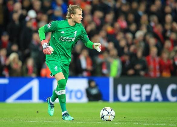 24th April 2018, Anfield, Liverpool, England; UEFA Champions League football, semi final, 1st leg, Liverpool versus AS Roma; Loris Karius, Liverpool goalkeeper looks up for a team mate to release to ball to  ActionPlus12016865