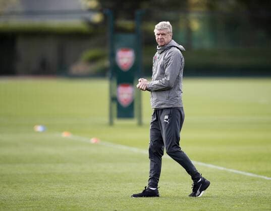 Arsenal s Arsene Wenger during the training session at the Arsenal Training Centre, London Colney. Picture date: 25th April 2018. Picture credit should read: David Klein Sportimage EDITORIAL USE ONLY. No use with unauthorised audio, video, data, fixture lists, club league logos or live services. Online in-match use limited to 120 images, no video emulation. No use in betting, games or single club league player publications.