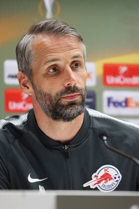 SOCCER - EL, Marseille vs RBS MARSEILLE,FRANCE,25.APR.18 - SOCCER - UEFA Europa League, semifinal, Olympique de Marseille vs Red Bull Salzburg, press conference PK Pressekonferenz Image shows head coach Marco Rose (RBS). GEPAxpictures xMathiasxMandl
