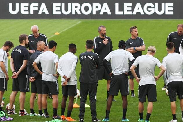 SOCCER - EL, Marseille vs RBS MARSEILLE,FRANCE,25.APR.18 - SOCCER - UEFA Europa League, semifinal, Olympique de Marseille vs Red Bull Salzburg, training. Image shows the team of RBS. GEPAxpictures xMathiasxMandl