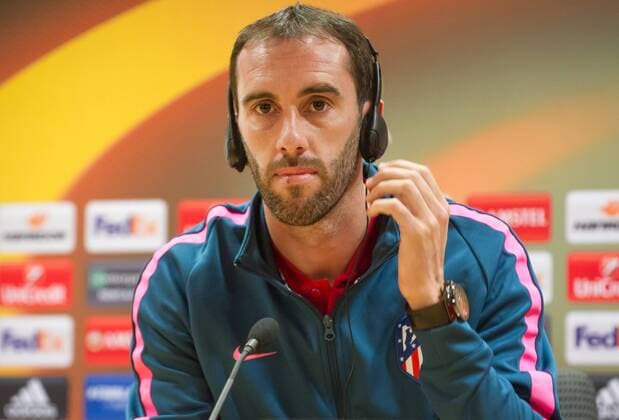 25 04 2018 Emirates Stadium (London) Pic shows Diego Godin, Atletico de MadridÂ s player, during a press conference PK Pressekonferenz before the training for the Europa League semi-final match against Arsenal. Picture: Gustavo Valiente Herrero  xGustavoxValientexHerrerox xx