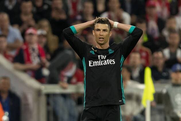 Munich Germany 25 04 2018 UEFA Champions League 2017 18 Season Semi Final Leg One Semifinal FC Bayern Munich Real Madrid Cristiano Ronaldo Real Madrid gestures Looks DeFodi048