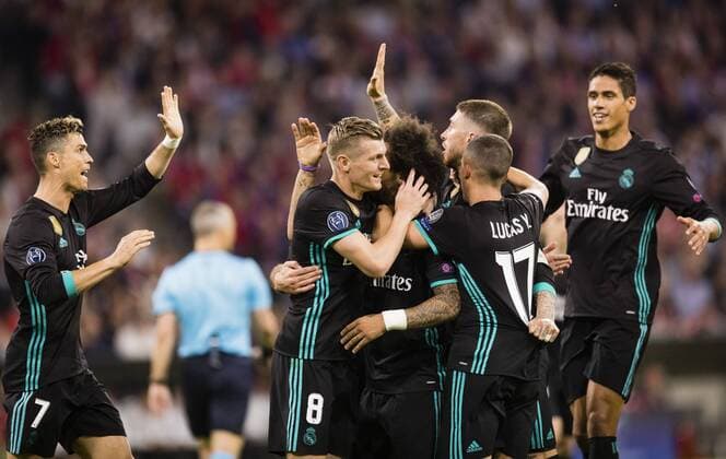 Munich 25 04 2018 Cristiano Ronaldo Real Toni Kroos Real Marcelo Real Lucas Vazquez Real Sergio Ramos Real Raphael Varane Real Bayern Munich Real Madrid
