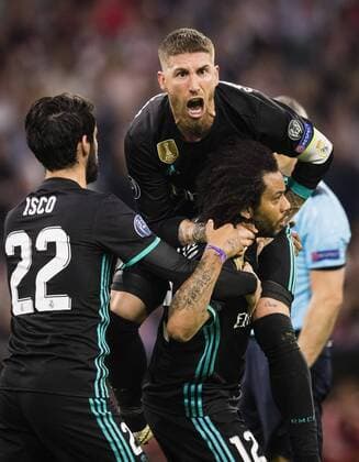 Munich 25 04 2018 Torjubel Isco Real Sergio Ramos Real Marcelo Real Bayern Munich Real Madrid