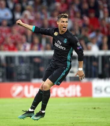 Football Champions League European Cup semi-final first leg season 2017 2018 25 04 2018 men Germany Bayern Munich Real Madrid v l action joy cheering for goal to 1 1 Cristiano Ronaldo Real Madrid