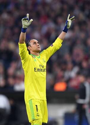 FOOTBALL CHAMPIONS LEAGUE SEASON 2017 2018 SEMI-FINAL GAME FC Bayern Muenchen Real Madrid 25 04 2018 Goalkeeper Keylor Navas Real Madrid celebrates the goal for 1 1 Muenchen
