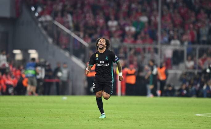 Soccer Men Season 2017 2018 Champions League Semi-Finals First leg FC Bayern Munich Real Madrid Marcelo 12 Real Madrid cheering for goal to 1 2 25 04 2018 Copyright: xMatthiasxKochx