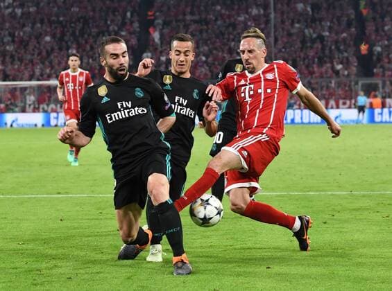 Football Mens Season 2017 2018 Champions League Semi-Finals First leg FC Bayern Munich Real Madrid v Daniel Carvajal 2 Real Madrid Lucas Vazguez 17 Real Madrid Franck Ribery Bayern Munich 25 04 2018 Copyright: xMatthiasxKochx
