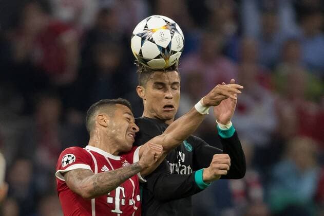 Munich Germany 25 04 2018 UEFA Champions League 2017 18 Season Semi Final Leg One Semifinals Bayern Munich Real Madrid Thiago FCB and Cristiano Ronaldo Real Madrid in DeFodi048 battle