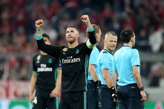 Sergio Ramos Real Madrid CF 4 celebrates after beating FC Bayern Muenchen vs. Real Madrid CF Champions League Semifinals Soccer 25 04 2018 FC Bayern Munich vs Real Madrid CF Champions League Semifinals Fussball 25 04 2018 Muenchen Copyright: xLanger Eibner-Pressefotox EP_HLR