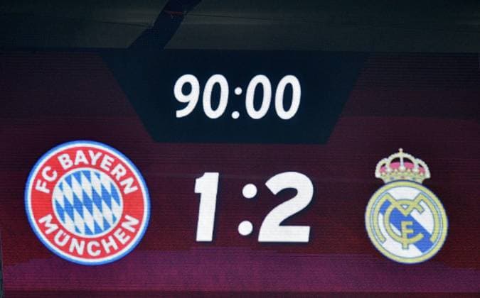 Scoreboard Score Final score 1 2 FC Bayern Munich FCB vs. Real Madrid CF UEFA Champions League CL Semi-Finals First leg Match 1 Season 2017 2018 Munich Allianz Arena 25 04 2018 FC Bayern Munich FCB vs. Real Madrid CF