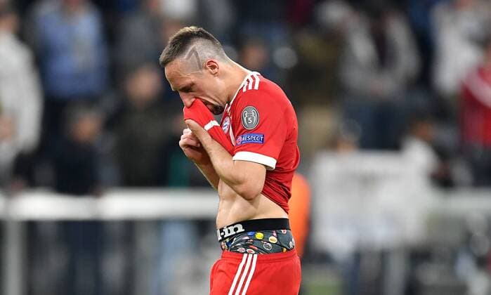 Franck Ribery FC Bayern disappointed after Match FC Bayern Munich Real Madrid UEFA Champions League CL Semi Finals 1 2 Final First Half Season 2017 2018 Soccer Soccer Soccer Men Germany Germany Munich 25 4 2017 Allianz Arena