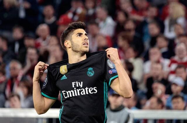 25 04 2018 Allianz Arena Muenchen GER UEFA CL Bayern Munich vs. Real Madrid Semi Finals First leg in the picture Marco Asensio Real Madrid celebrate their goal 1 2 during the UEFA Champions League Semifinal 1st leg match between Bayern Munich and Real Madrid at the Allianz Arena in Munich Germany on 2018 04 25 M nchen  EX_GRO