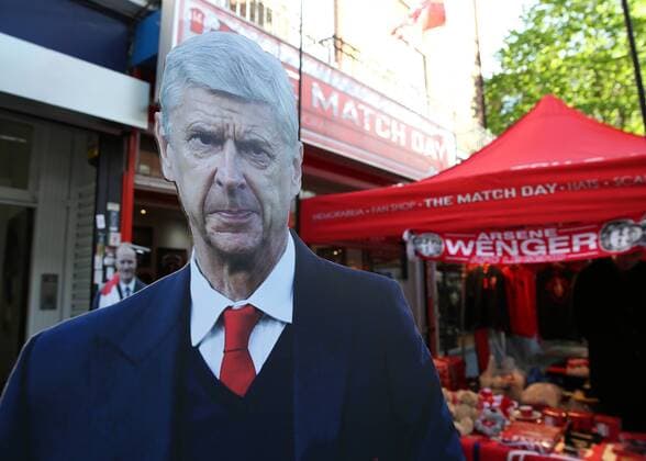 26th April 2018, Emirates Stadium, London, England; UEFA Europa League football, semi final, 1st leg, Arsenal versus Atletico Madrid; Carboard cutout of Arsenal manager Arsene Wenger outside Emirates Stadium before kick off  ActionPlus12017154