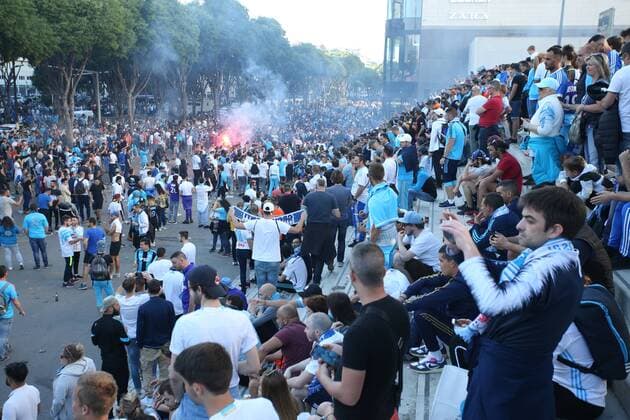 SOCCER - EL, Marseille vs RBS MARSEILLE,FRANCE,26.APR.18 - SOCCER - UEFA Europa League, semifinal, Olympique de Marseille vs Red Bull Salzburg. Image shows fans of Marseille. GEPAxpictures xMathiasxMandl