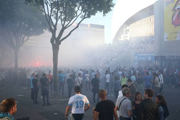 SOCCER - EL, Marseille vs RBS MARSEILLE,FRANCE,26.APR.18 - SOCCER - UEFA Europa League, semifinal, Olympique de Marseille vs Red Bull Salzburg. Image shows fans of Marseille. GEPAxpictures xMathiasxMandl