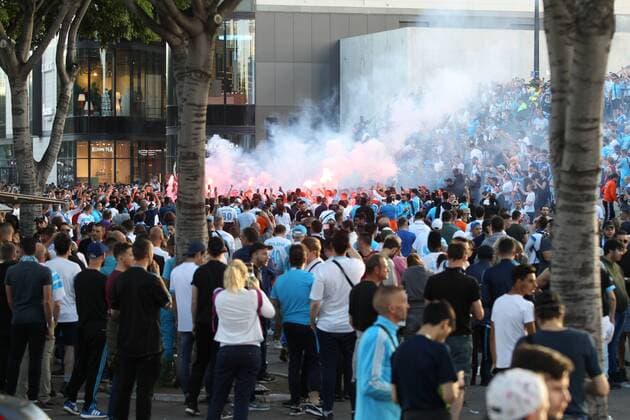 SOCCER - EL, Marseille vs RBS MARSEILLE,FRANCE,26.APR.18 - SOCCER - UEFA Europa League, semifinal, Olympique de Marseille vs Red Bull Salzburg. Image shows fans of Marseille. GEPAxpictures xMathiasxMandl