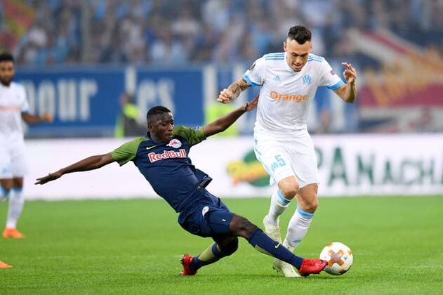05 LUCAS OCAMPOS (OM) - 08 DIADIE SAMASSEKOU (SALZ) FOOTBALL : Marseille vs Red Bull Salzburg - Ligue Europa - 26 04 2018 FEP Panoramic 