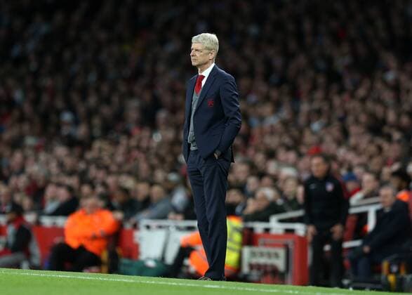 26th April 2018, Emirates Stadium, London, England; UEFA Europa League football, semi final, 1st leg, Arsenal versus Atletico Madrid; Arsenal manager Arsene Wenger watches as he team assert the short-numbered advantage over Atletico  ActionPlus12017269