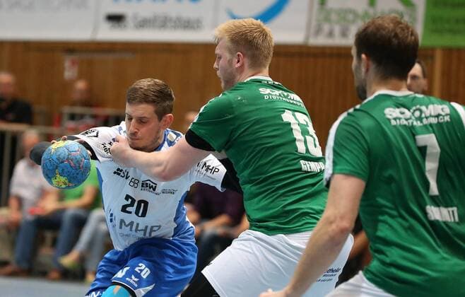 Felix König SG BBM Bietigheim Patrick Gempp DJK Rimpar Wolves Stefan Schmitt DJK Rimpar Wolves DKB 2 Handball Bundesliga DJK Rimpar Wolves SG BBM Bietigheim xfsx