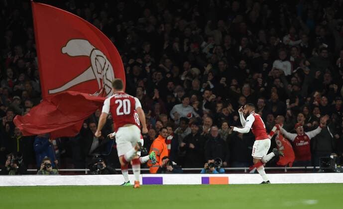 Arsenal v Atletico Madrid UEFA Europa League Semi-Final Arsenal s Alexandre Lacazette celebrates scoring his side s first goal of the game during the UEFA Europa League Semi-Final match at the Emirates Stadium, London Content Not Available For UK Newspapers Copyright: xDanielxHamburyx FIL-11704-0040