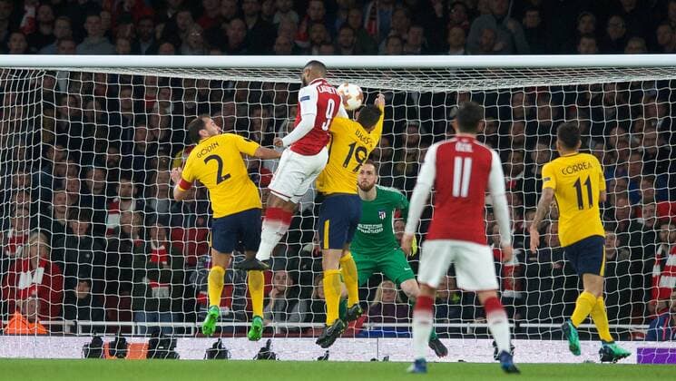 Alexandre Lacazette of Arsenal scores a goal to make it 12-0 during the UEFA Europa League Semi Final 1st leg match between Arsenal and Atletico Madrid at the Emirates Stadium, London, England on 26 April 2018. Copyright: xAndyxAleksiejczukx PMI-1995-0026