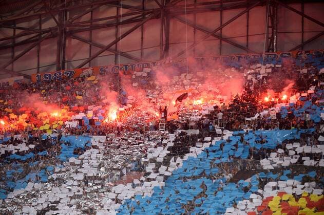ILLUSTRATION - SUPPORTERS - FUMIGENES - TIFO FOOTBALL : Marseille vs Red Bull Salzburg - Ligue Europa - 26 04 2018 FEP Panoramic 