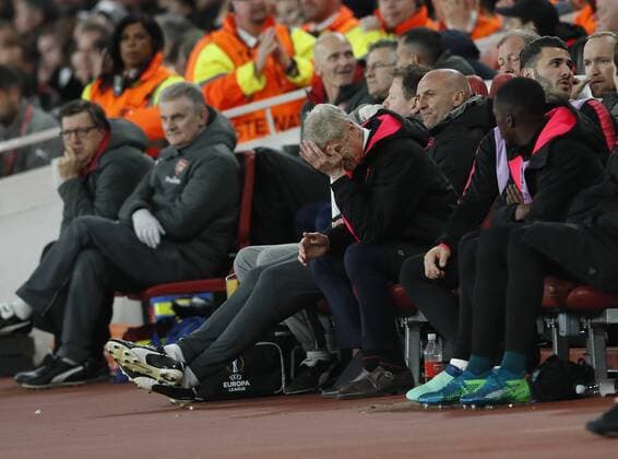 Arsenal s Arsene Wenger looks on dejected during the Europa League Semi Final 1st Leg, match at the Emirates Stadium, London. Picture date: 26th April 2018. Picture credit should read: David Klein Sportimage EDITORIAL USE ONLY. No use with unauthorised audio, video, data, fixture lists, club league logos or live services. Online in-match use limited to 120 images, no video emulation. No use in betting, games or single club league player publications.