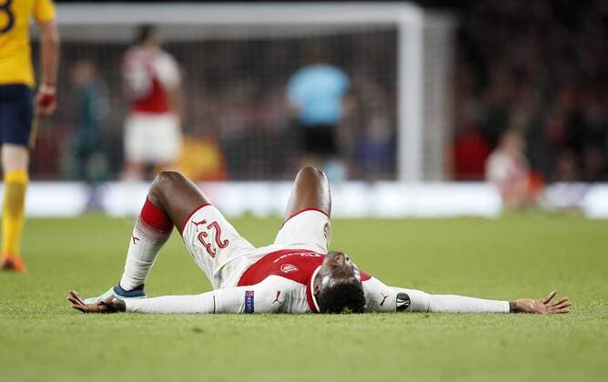 Arsenal s Danny Welbeck looks on as Atletico equalise during the Europa League Semi Final 1st Leg, match at the Emirates Stadium, London. Picture date: 26th April 2018. Picture credit should read: David Klein Sportimage EDITORIAL USE ONLY. No use with unauthorised audio, video, data, fixture lists, club league logos or live services. Online in-match use limited to 120 images, no video emulation. No use in betting, games or single club league player publications.