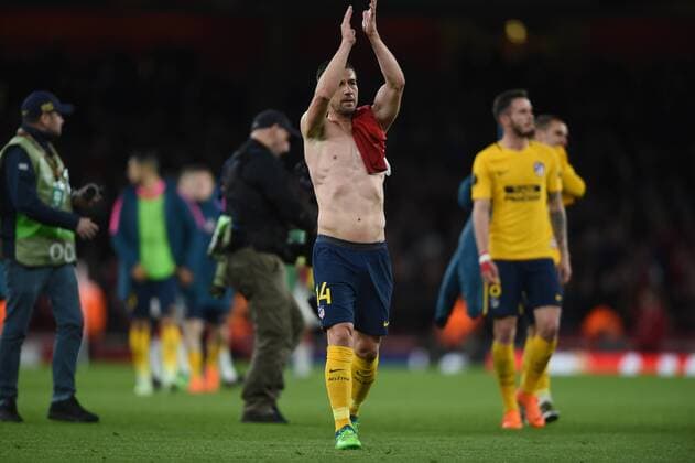 Arsenal v Atletico Madrid UEFA Europa League Semi-Final Atletico Madrid?s Gabi applauds the travelling fans during the UEFA Europa League Semi-Final match at the Emirates Stadium, London Content Not Available For UK Newspapers Copyright: xDanielxHamburyx FIL-11704-0072