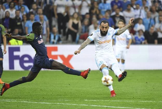 Kostas Mitroglou FOOTBALL : OM vs Salzbourg - demie finale aller Euopa Coupe 26 04 2018 MAO Panoramic 