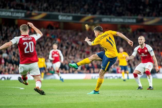Ãngel Correa of Atletico Madrid during the UEFA Europa League Semi Final match between Arsenal and Atletico Madrid at the Emirates Stadium, London, England on 26 April 2018. Copyright: xSalvioxCalabresex 19780071