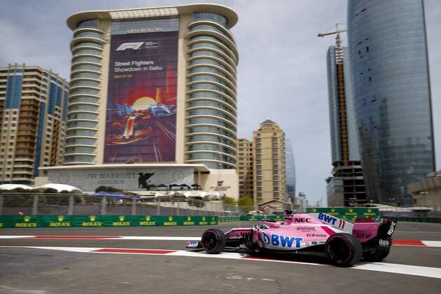 Motorsports: World Championship WM Weltmeisterschaft 2018; Grand Prix Azerbaijan, Grand Prix of Europe, Formula 1 2018 Azerbaijan Grand Prix, 11 Sergio Perez (MEX, Sahara Force India F1 Team), Baku Azerbaijan