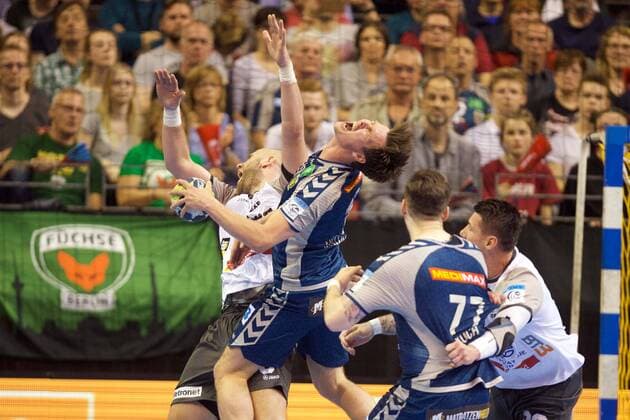 Handball Berlin 28 04 2018 EHF Cup Season 2017 2018 Quarter-finals 2nd leg Füchse Berlin RK Nexe Hans Lindberg Füchse Berlin No 18 Marko Mrdenovic New No 08
