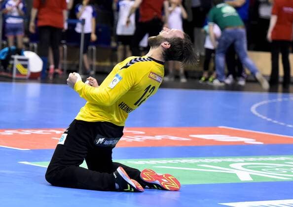 EHF Cup Quarterfinal Fuechse Berlin RK Nexe Nasice 28 04 2018 28 04 2018 Max Schmeling Halle EHF Cup Quarterfinal Fuechse Berlin RK Nexe Nasice Victory Rejoicing joy of Silvio Heinevetter Fuechse Berlin 12 xDLx