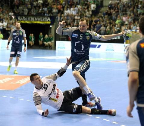 GER EHF FUEL BERLIN VS RK Nexe 28 04 2018 Max Schmeling Halle Berlin GER EHF FUEL BERLIN VS RK Nexe pictured Oliver Milde Fuechse Berlin 5 Mario Tomic Nexe 33 nordphotox xEngler nph00076