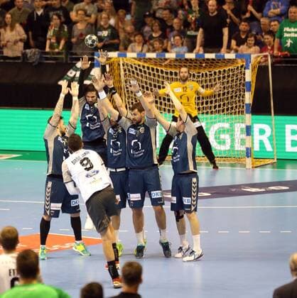 GER EHF FUEL BERLIN VS RK Nexe 28 04 2018 Max Schmeling Halle Berlin GER EHF FUEL BERLIN VS RK Nexe pictured penalty throw Sasa Jaman Barisic Nexe 9 nordphotox xEngler nph00076