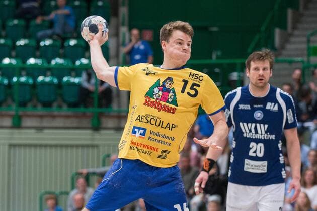 Paul Kaletsch 15 HSG Konstanz at the throw Bergischer HC vs HSG Konstanz Handball 2 Handball Bundesliga 28 04 18 Wuppertal NRW Germany Uni Halle Copyright: xcdnx