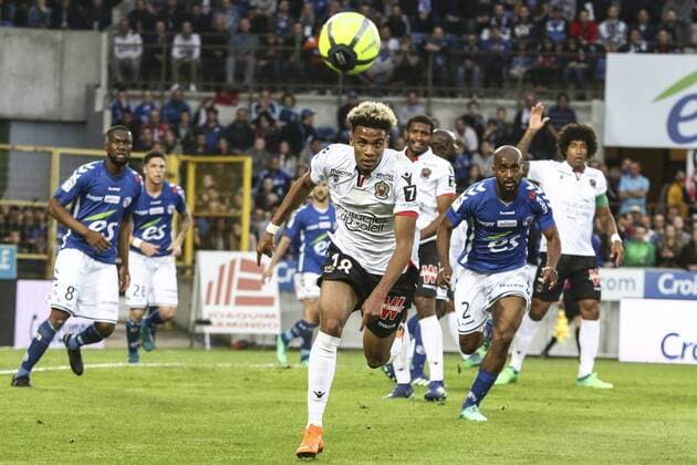 April 28, 2018 - Strasbourg, France - Sacko Insan 18; Nice.during the French L1 football match between Strasbourg (RCSA) and Nice (OGC) on April 28, 2018 at the Meinau stadium in Strasbourg, eastern France. Strasbourg v OGC Nice - Ligue 1  - ZUMAn230 20180428_zaa_n230_1331 Copyright: xElyxandroxCegarrax