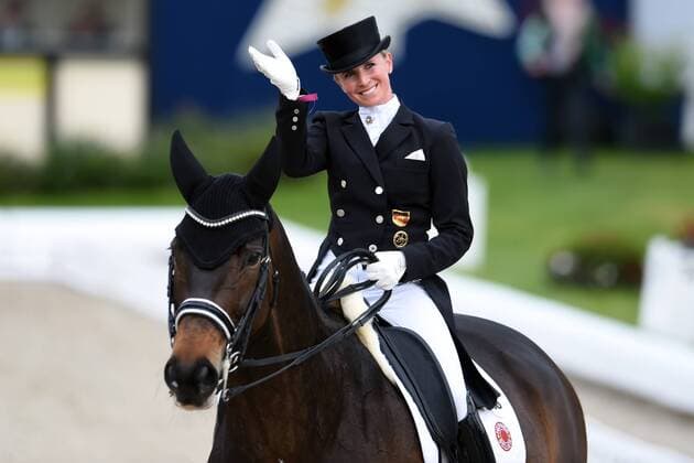 Dressage Horses and Dreams 2018 CDI4 Grand Prix Grand Prix Freestyle to Music on 28.04.208 at Hof Kasselmann in Hagen a T W Jessica von Bredow Werndl Germany on horseback joyful MT