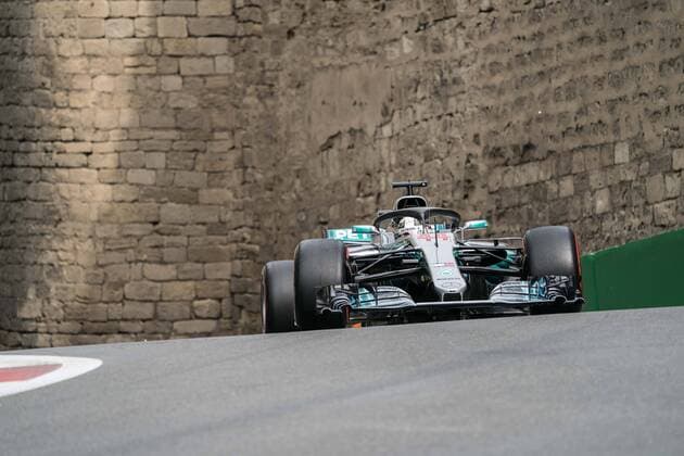 (180429) -- BAKU, April 29, 2018 -- Mercedes Lewis Hamilton of Britain competes during the Azerbaijan Formula One Grand Prix in Baku, Azerbaijan, April 29, 2018. ) (SP)AZERBAIJAN-BAKU-F1-AZERBAIJAN GRAND PRIX WuxZhuang 