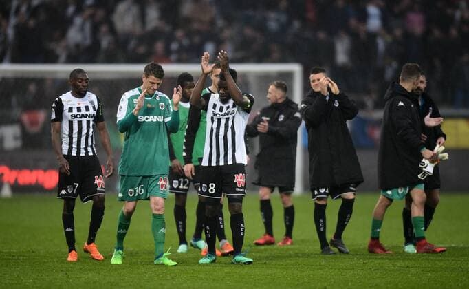 Joie des joueurs de l equipe Angers FOOTBALL : SCO Angers vs Olympique de Marseille - Ligue 1 - Angers - 29 04 2018 FedericoPestellini Panoramic 