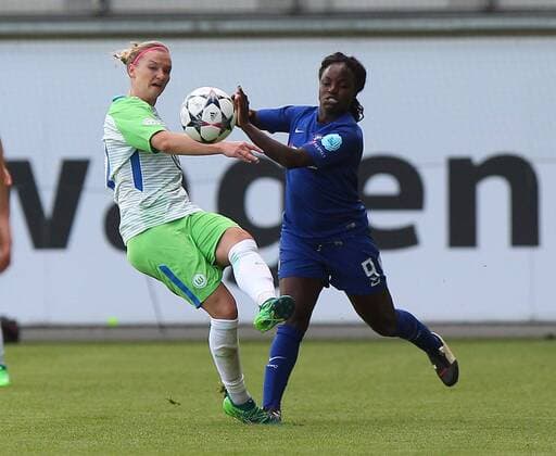 Wolfsburg vs Chelsea CL Women Wolfsburg Germany 29 04 2018 FOOTBALL VfL Wolfsburg vs Chelsea FC Semifinals UEFA Womens Champions League Season 2017 18 Picture shows Alexandra Popp VfL Wolfsburg Eniola Anuko Chelsea Wolfsburg